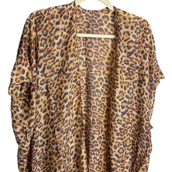 Bon Voyage Cheetah Animal Print Sheer Oversized Swimsuit Coverup Open Front - Picture 5 of 7